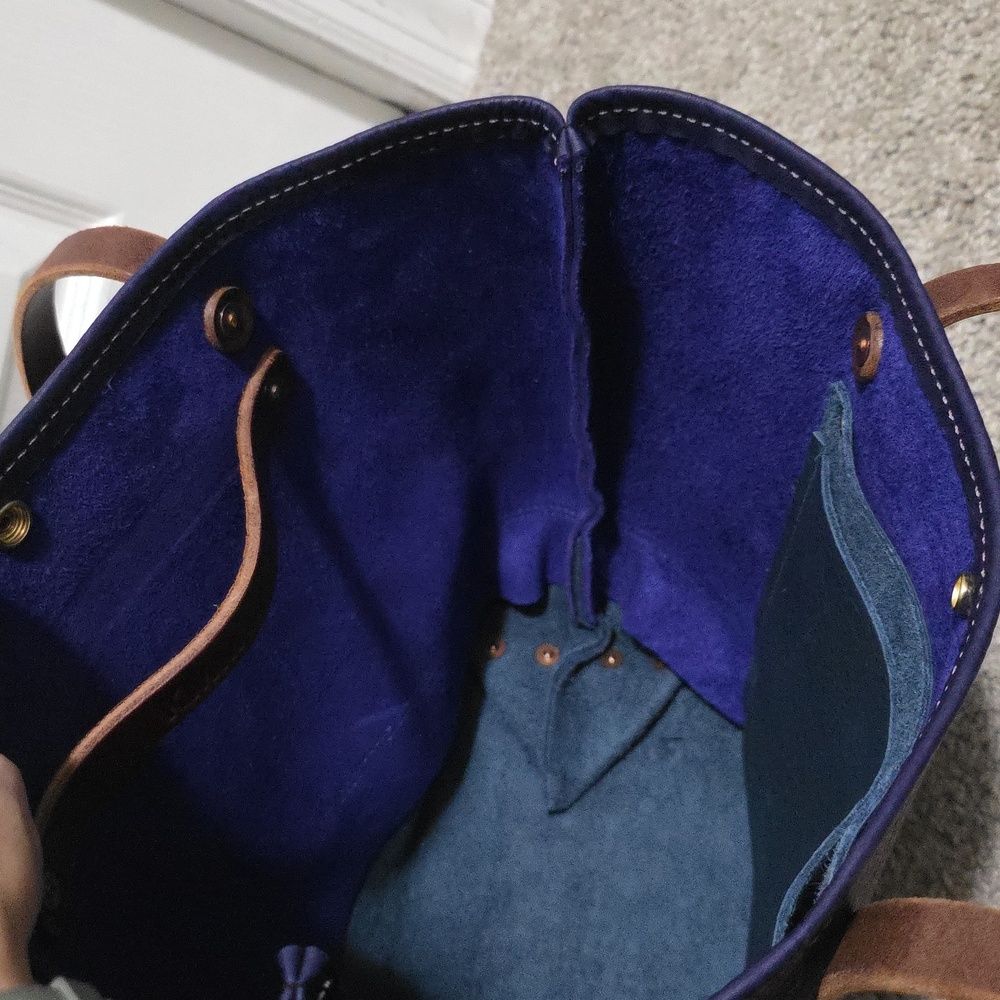 KMM & Co Colorblock Panel Tote Shoulder Bag Purple Violet Blue Cypress - Picture 11 of 11